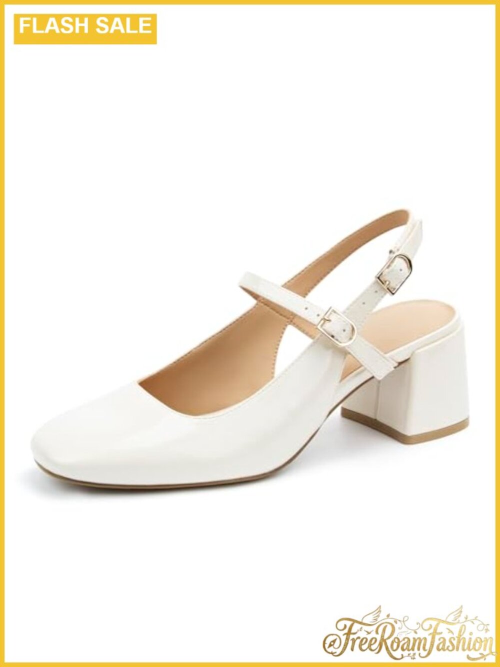Mary Jane Chunky Low Block Heels Square Toe Buckle Strap Dress Pumps